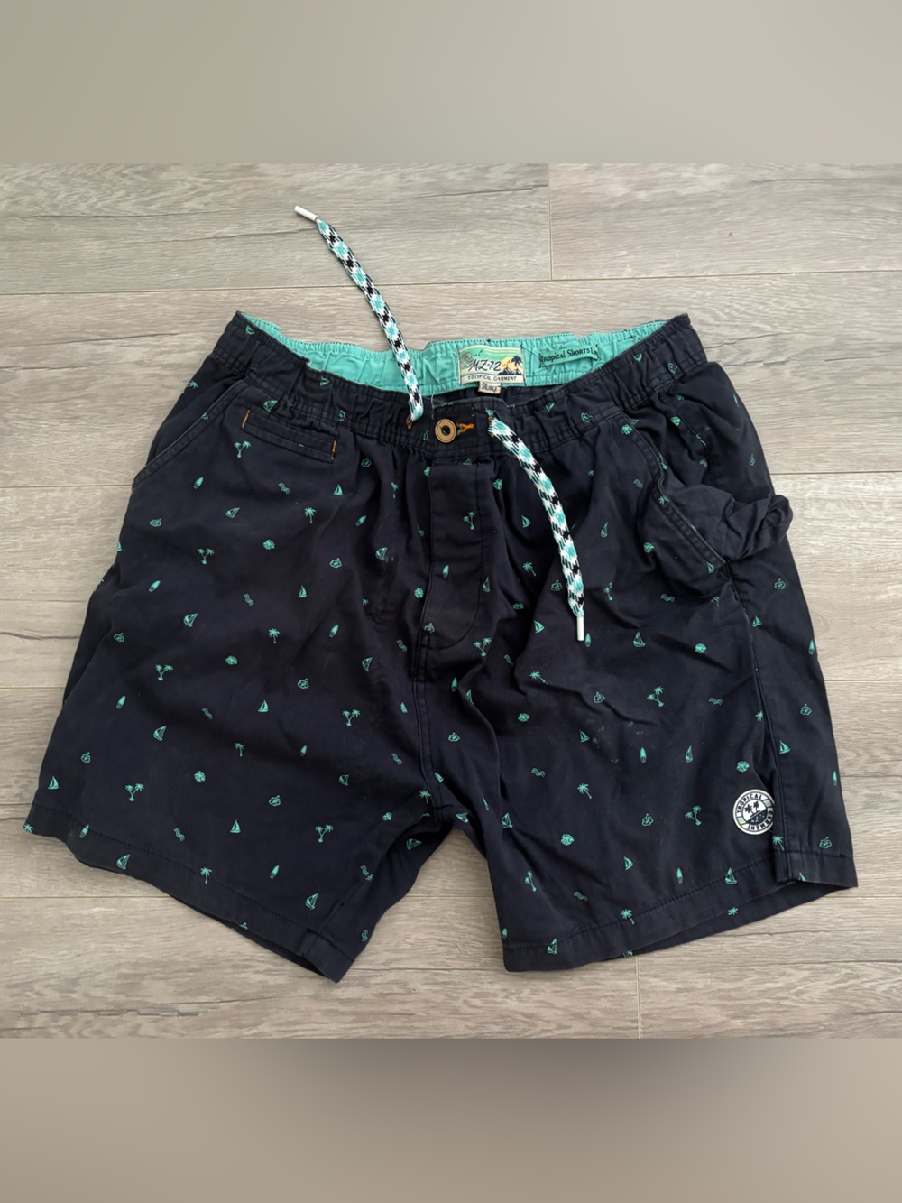 No. 21 Men’s Black Swim Shorts with Teal Palm Print